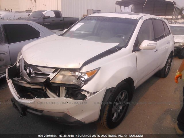 2HNYD28498H541883 - 2008 ACURA MDX TECHNOLOGY WHITE photo 2