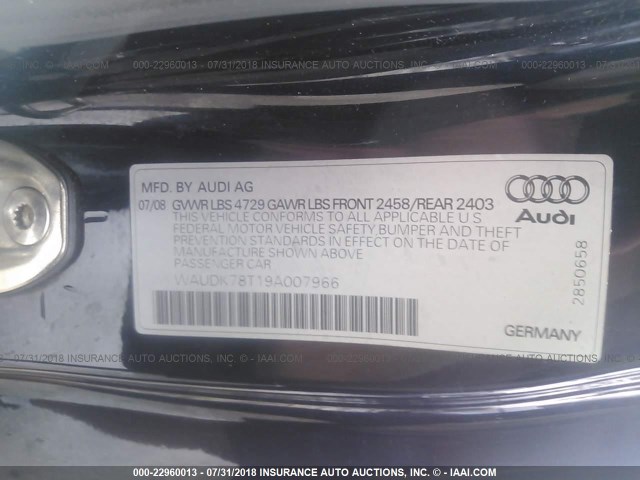 WAUDK78T19A007966 - 2009 AUDI A5 QUATTRO BLUE photo 9