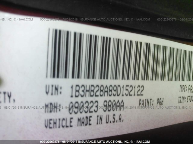 1B3HB28A89D152122 - 2009 DODGE CALIBER SE RED photo 9