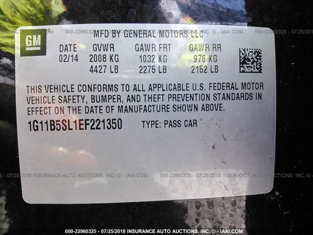 1G11B5SL1EF221350 - 2014 CHEVROLET MALIBU LS BLACK photo 9