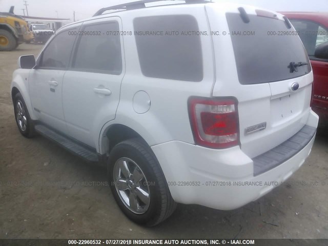 1FMCU04198KB10903 - 2008 FORD ESCAPE LIMITED WHITE photo 3