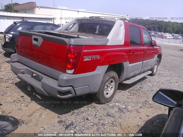 3GNEC13T92G219361 - 2002 CHEVROLET AVALANCHE C1500 RED photo 4