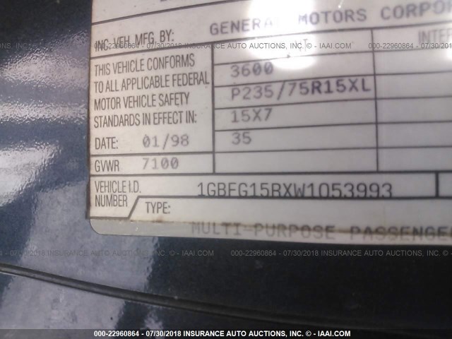 1GBFG15RXW1053993 - 1998 CHEVROLET EXPRESS G1500  BLUE photo 9