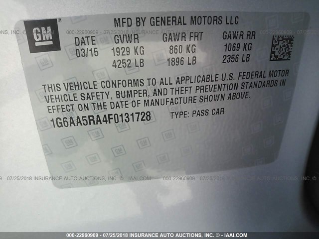 1G6AA5RA4F0131728 - 2015 CADILLAC ATS SILVER photo 9