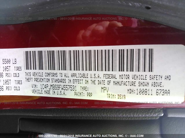 1C4PJMBS9FW557531 - 2015 JEEP CHEROKEE TRAILHAWK 红色 照片 9