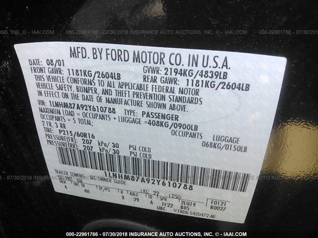 1LNHM87A92Y610788 - 2002 LINCOLN LS 黑色 照片 9