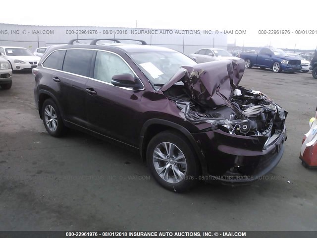 5TDBKRFH7FS154358 - 2015 TOYOTA HIGHLANDER LE/LE PLUS MAROON photo 1