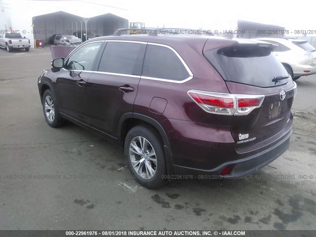 5TDBKRFH7FS154358 - 2015 TOYOTA HIGHLANDER LE/LE PLUS MAROON photo 3