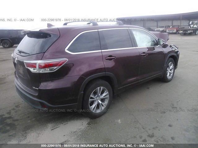 5TDBKRFH7FS154358 - 2015 TOYOTA HIGHLANDER LE/LE PLUS MAROON photo 4