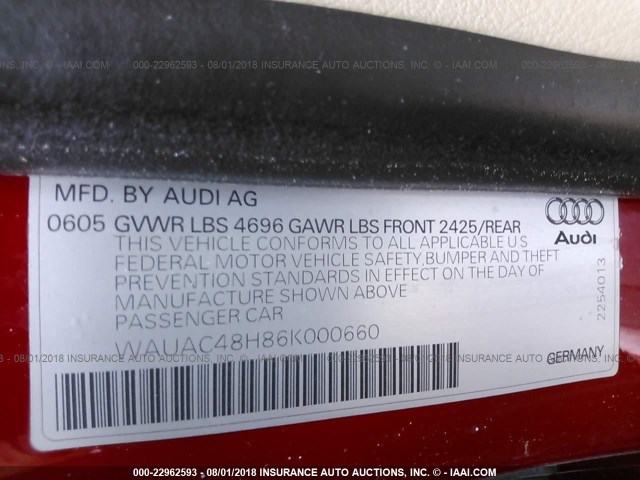 WAUAC48H86K000660 - 2006 AUDI A4 1.8 CABRIOLET RED photo 9