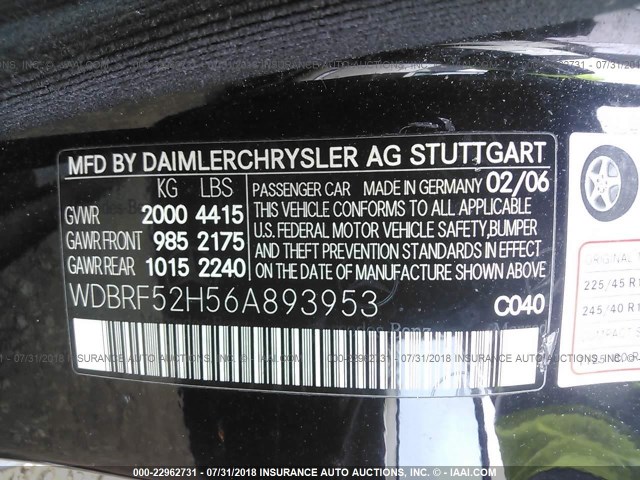 WDBRF52H56A893953 - 2006 MERCEDES-BENZ C GENERATION 2006 230 BLACK photo 9