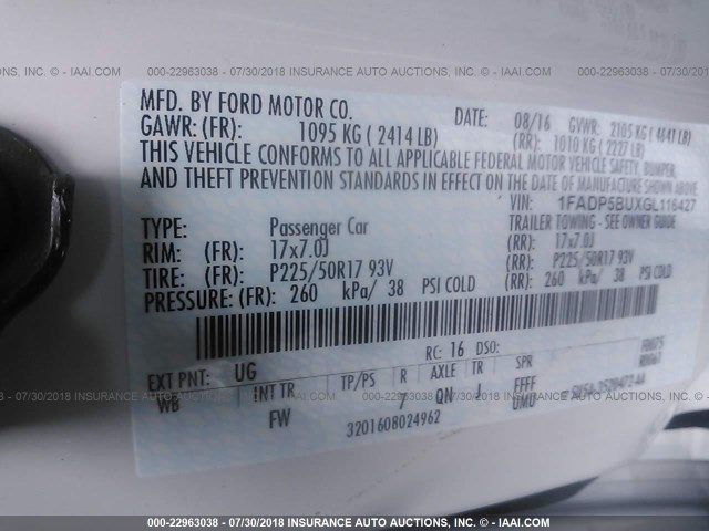 1FADP5BUXGL116427 - 2016 FORD C-MAX SEL 白色 照片 9