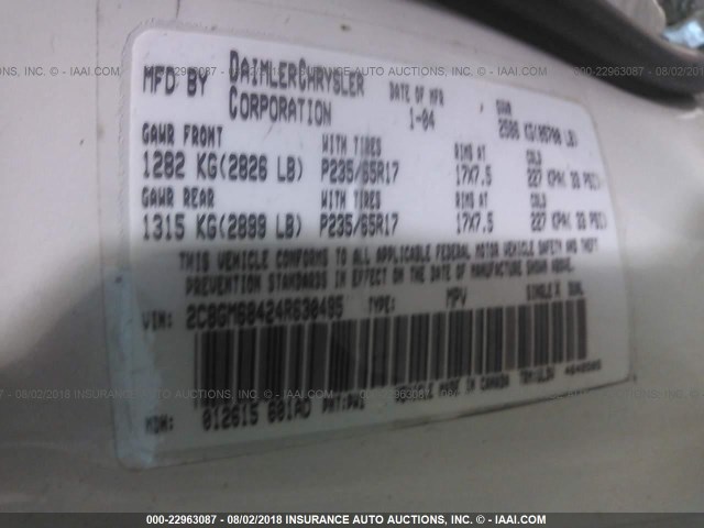 2C8GM68424R630495 - 2004 CHRYSLER PACIFICA WHITE photo 9