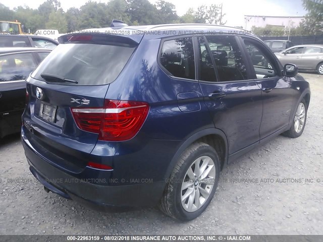 5UXWX9C55E0D36687 - 2014 BMW X3 XDRIVE28I Dark Blue photo 4