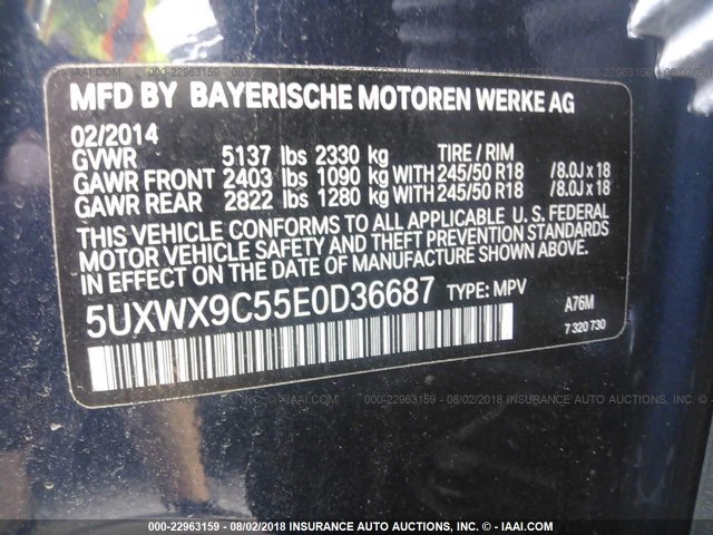 5UXWX9C55E0D36687 - 2014 BMW X3 XDRIVE28I Dark Blue photo 9