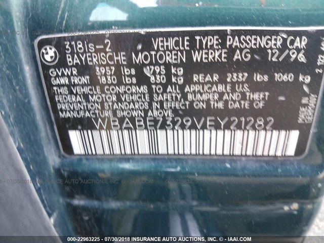 WBABE7329VEY21282 - 1997 BMW 318 IS TEAL photo 9