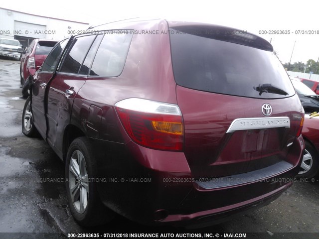 5TDDK3EH7AS031420 - 2010 TOYOTA HIGHLANDER LIMITED BURGUNDY photo 3