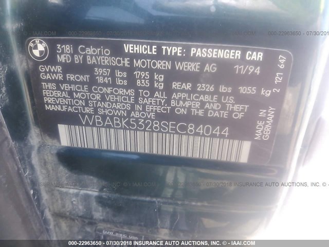 WBABK5328SEC84044 - 1995 BMW 318 IC GREEN photo 9