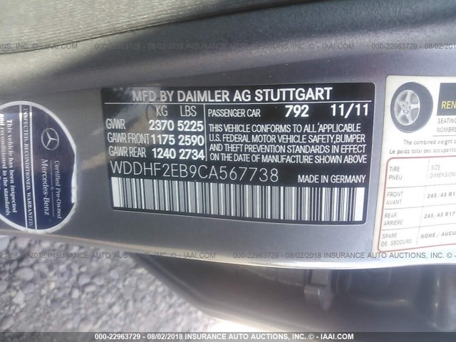 WDDHF2EB9CA567738 - 2012 MERCEDES-BENZ E 350 BLUETEC GRAY photo 9