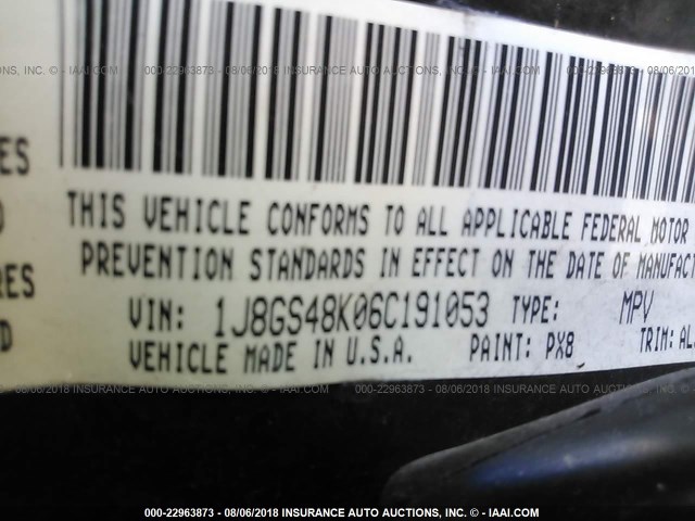 1J8GS48K06C191053 - 2006 JEEP GRAND CHEROKEE LAREDO/COLUMBIA/FREEDOM 黑色 照片 9