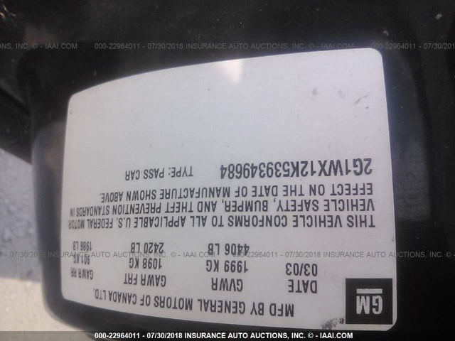 2G1WX12K539349684 - 2003 CHEVROLET MONTE CARLO SS შავი ფოტო 9