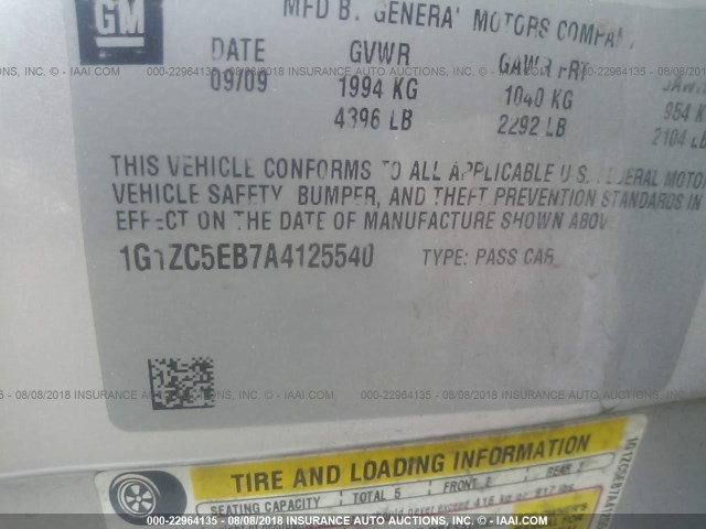 1G1ZC5EB7A4125540 - 2010 CHEVROLET MALIBU 1LT 银色 照片 9