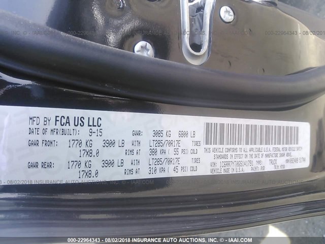 1C6RR7YT0GS141791 - 2016 RAM 1500 REBEL შავი ფოტო 9