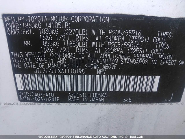 JTLZE4FEXA1110198 - 2010 TOYOTA SCION XB Ağ foto 9