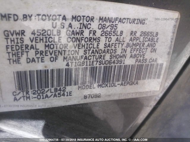 4T1GB11E7SU064391 - 1995 TOYOTA AVALON XLS BLACK photo 9