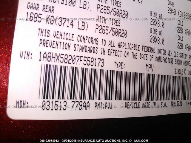 1A8HX58207F558173 - 2007 CHRYSLER ASPEN LIMITED MAROON photo 9