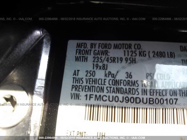 1FMCU0J90DUB00107 - 2013 FORD ESCAPE TITANIUM BLACK photo 9