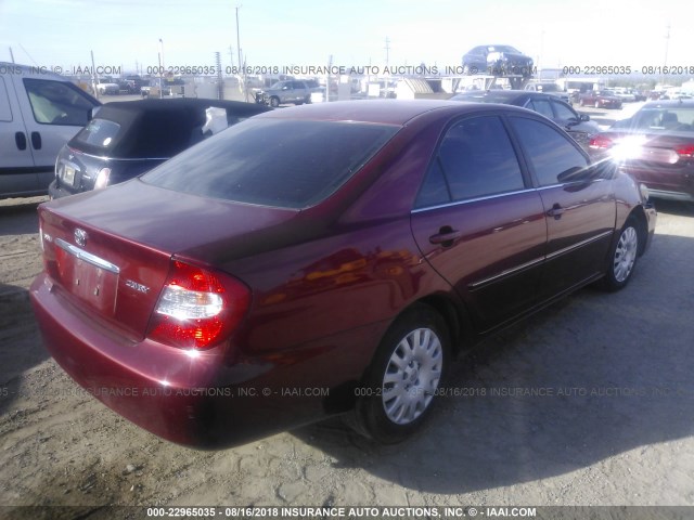 JTDBE32KX20051793 - 2002 TOYOTA CAMRY LE/XLE/SE RED photo 4