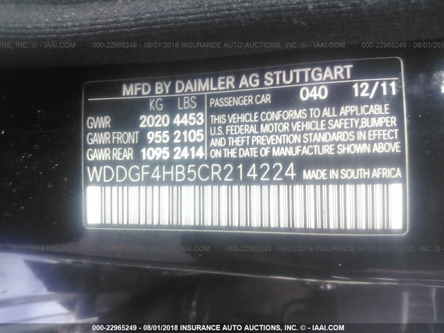 WDDGF4HB5CR214224 - 2012 MERCEDES-BENZ C 250 BLACK photo 9