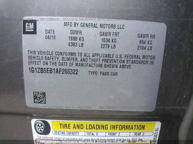 1G1ZB5EB1AF266322 - 2010 CHEVROLET MALIBU LS Champagne photo 9