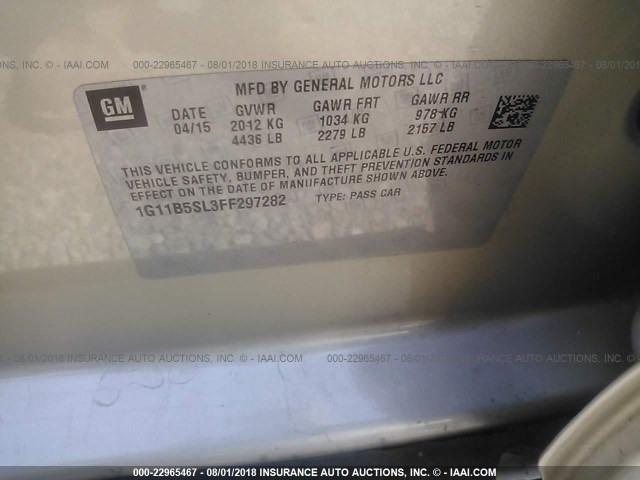 1G11B5SL3FF297282 - 2015 CHEVROLET MALIBU LS Qəhvəyi foto 9