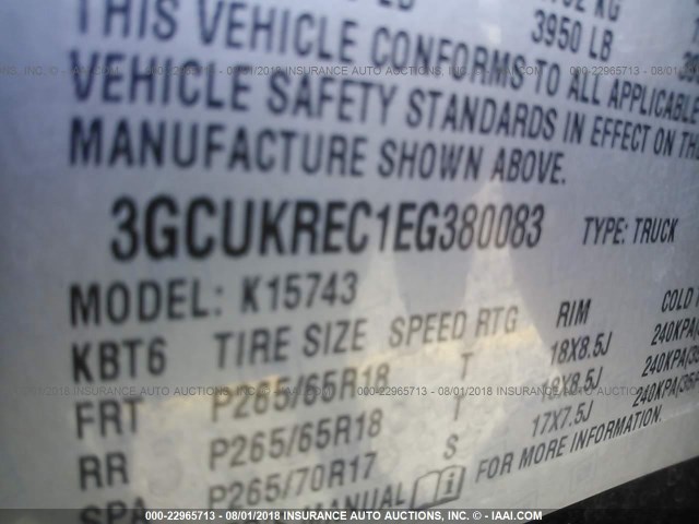 3GCUKREC1EG380083 - 2014 CHEVROLET SILVERADO K1500 LT BLACK photo 9