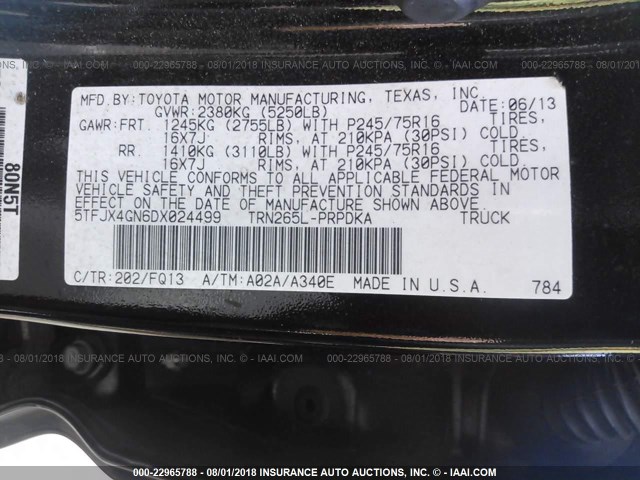 5TFJX4GN6DX024499 - 2013 TOYOTA TACOMA DOUBLE CAB შავი ფოტო 9