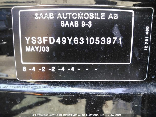 YS3FD49Y631053971 - 2003 SAAB 9-3 ARC BLACK photo 9