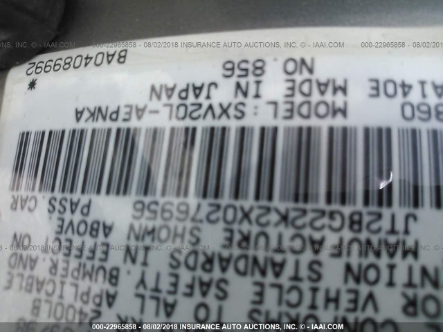 JT2BG22K2X0276956 - 1999 TOYOTA CAMRY LE/XLE GRAY photo 9