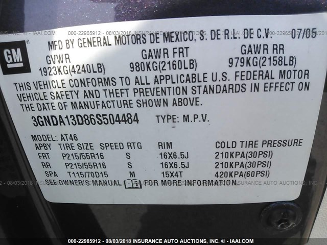 3GNDA13D86S504484 - 2006 CHEVROLET HHR LS PURPLE photo 9