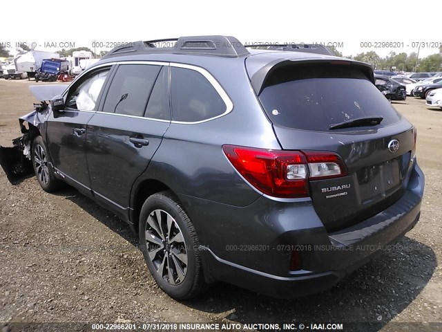 4S4BSBNC6F3297151 - 2015 SUBARU OUTBACK 2.5I LIMITED BLUE photo 3