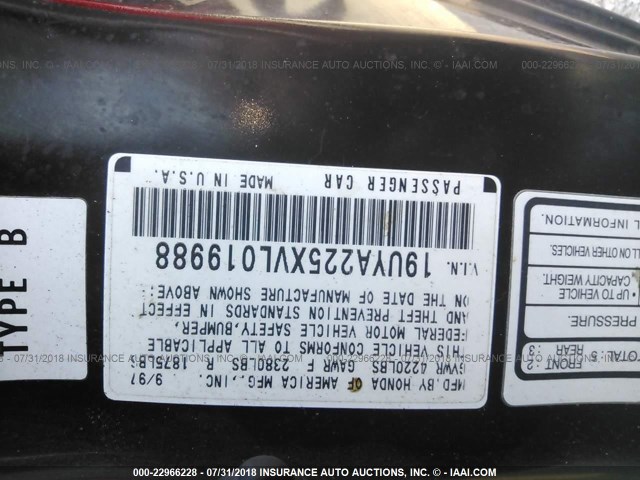19UYA225XVL019988 - 1997 ACURA 3.0CL Siyah fotoğraf 9