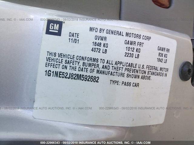 1G1NE52J82M592682 - 2002 CHEVROLET MALIBU LS SILVER photo 9