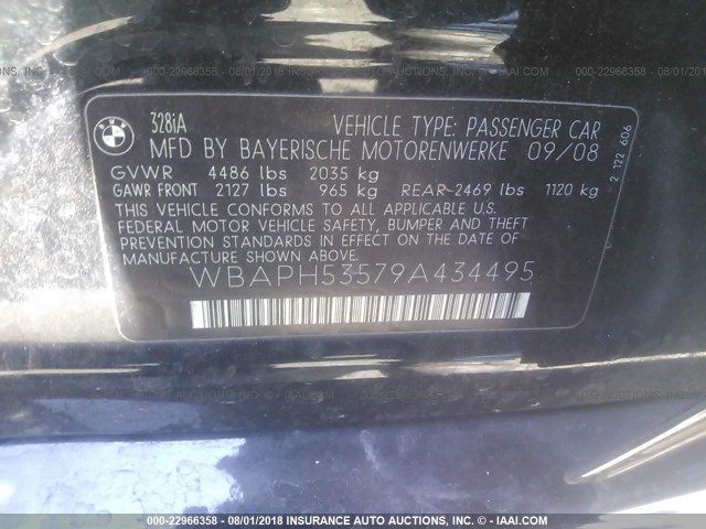 WBAPH53579A434495 - 2009 BMW 328 I SULEV BLACK photo 9