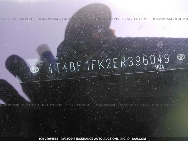 4T4BF1FK2ER396049 - 2014 TOYOTA CAMRY L/SE/LE/XLE შავი ფოტო 9