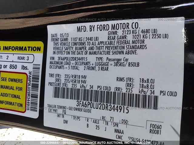 3FA6P0LU2DR344915 - 2013 FORD FUSION SE HYBRID MAROON photo 9