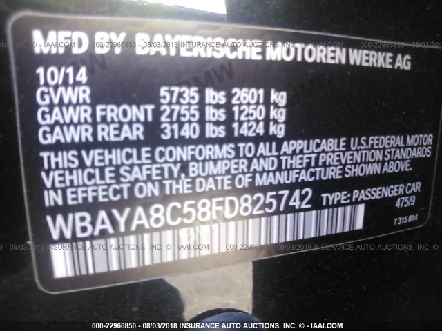 WBAYA8C58FD825742 - 2015 BMW 750 I BLACK photo 9