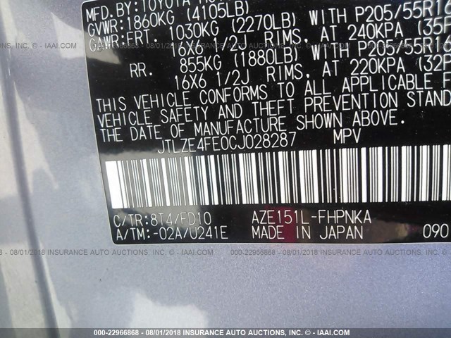 JTLZE4FE0CJ028287 - 2012 TOYOTA SCION XB Blau Foto 9