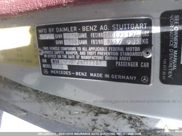 WDBEA50D7JA777787 - 1988 MERCEDES-BENZ 300 CE SILVER photo 9