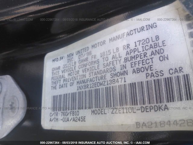 1NXBR12E0WZ138471 - 1998 TOYOTA COROLLA VE/CE/LE 绿色 照片 9